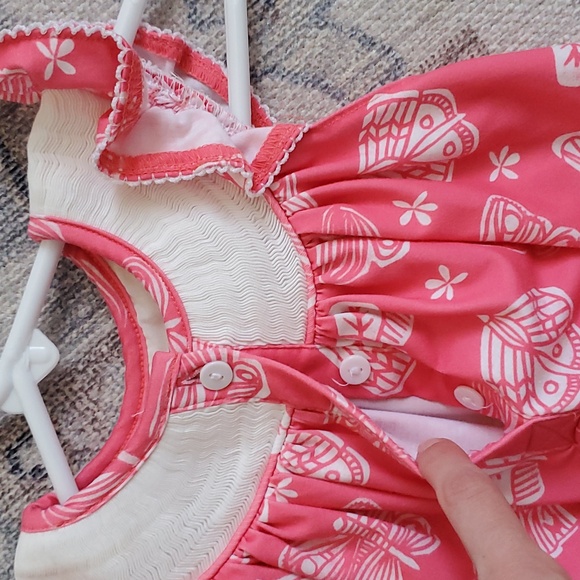Poppy Kids Co Baby Girls Pink Smocked Embroidered Butterfly Outfit Sz6m - Picture 7 of 8